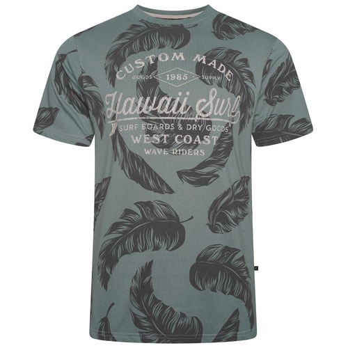 KAM Hawaii Surf Leaf Print T-Shirt Sage